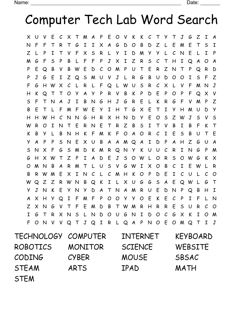 Computer Tech Lab Word Search