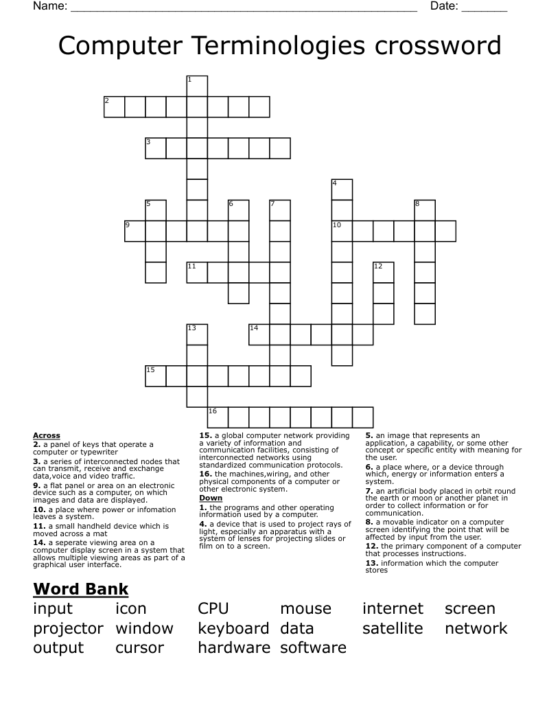 Computer Terminologies crossword