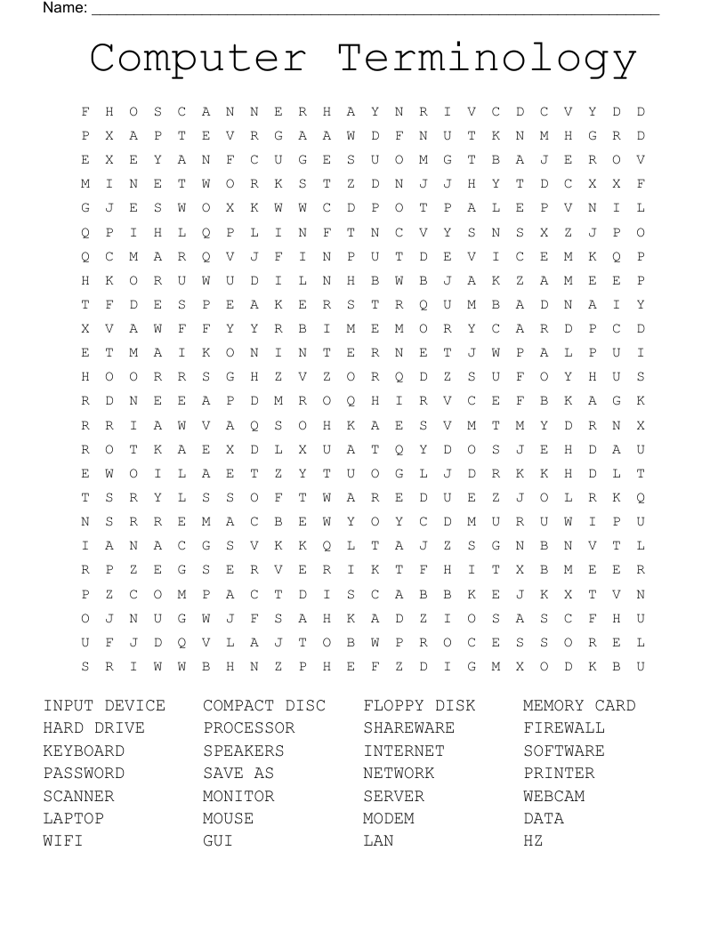 Computer Terminology Word Search