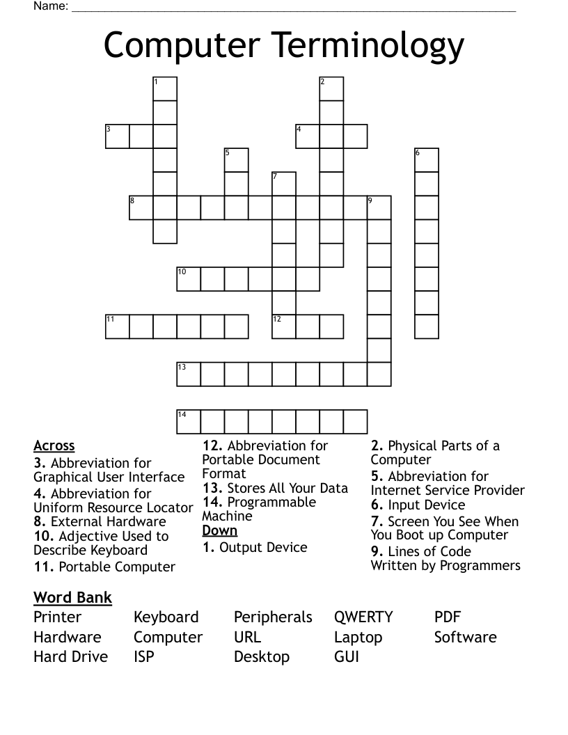 Computer Terminology Crossword