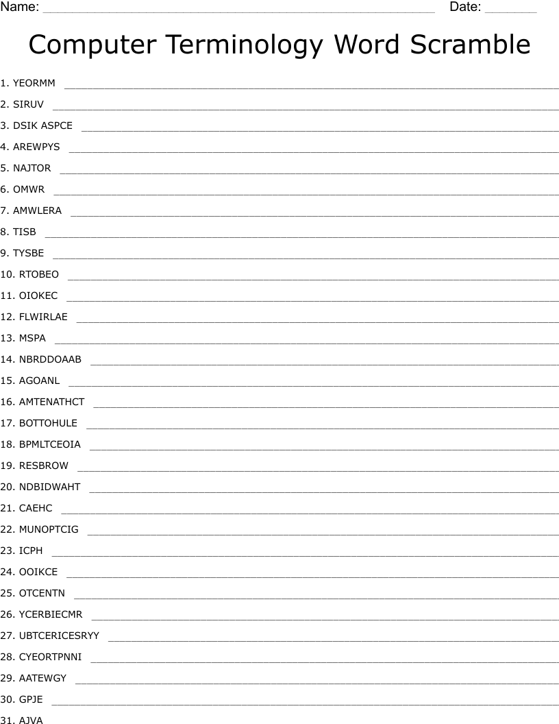 Computer Terminology Word Scramble