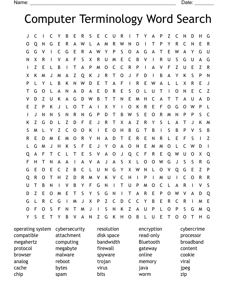 Computer Terminology Word Search