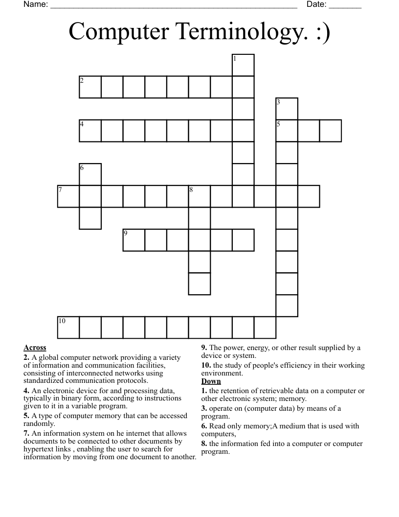 Computer Terminology. :) Crossword
