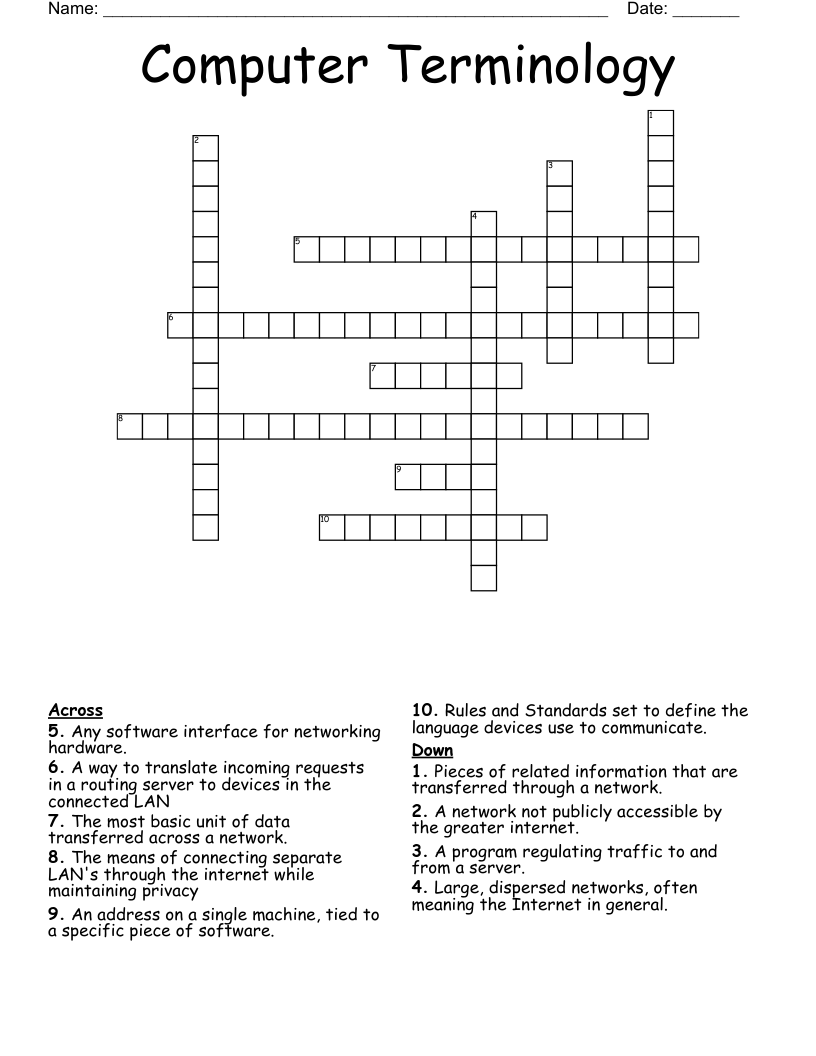Computer Terminology  Crossword