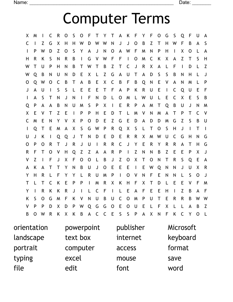 Computer Terms Word Search