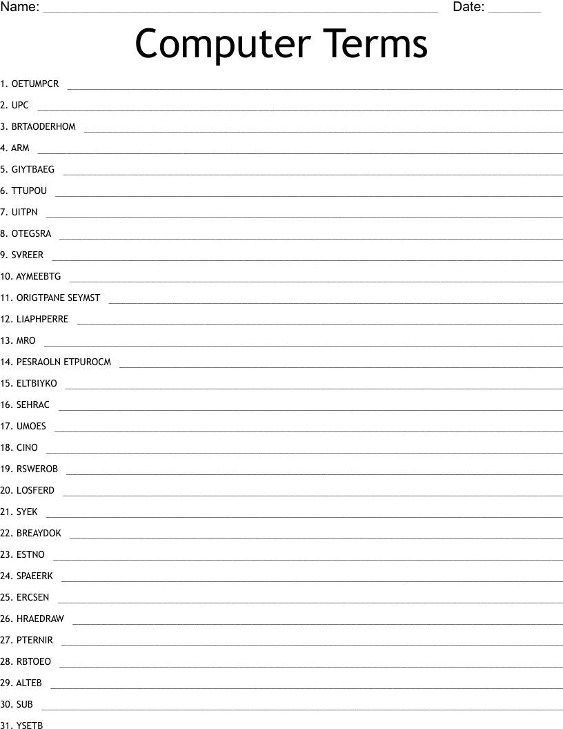 Computer Terms Word Scramble