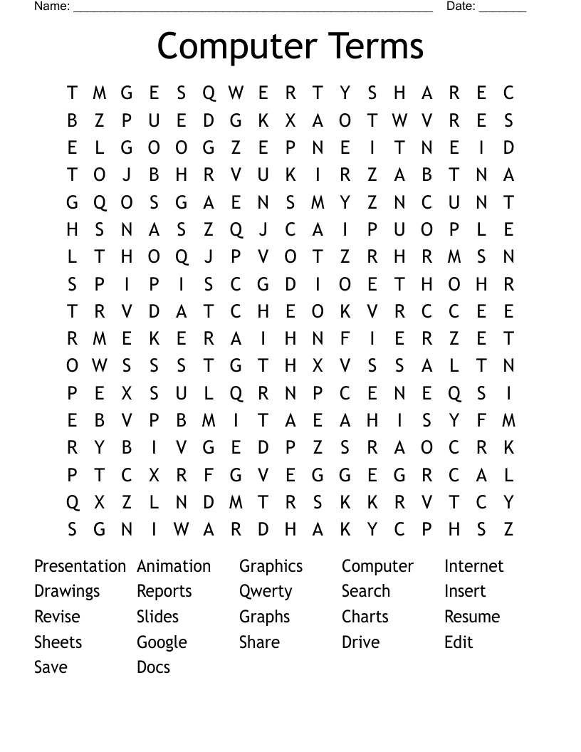 Computer Terms Word Search