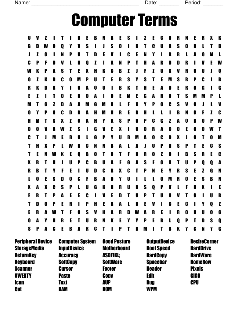Computer Terms Word Search