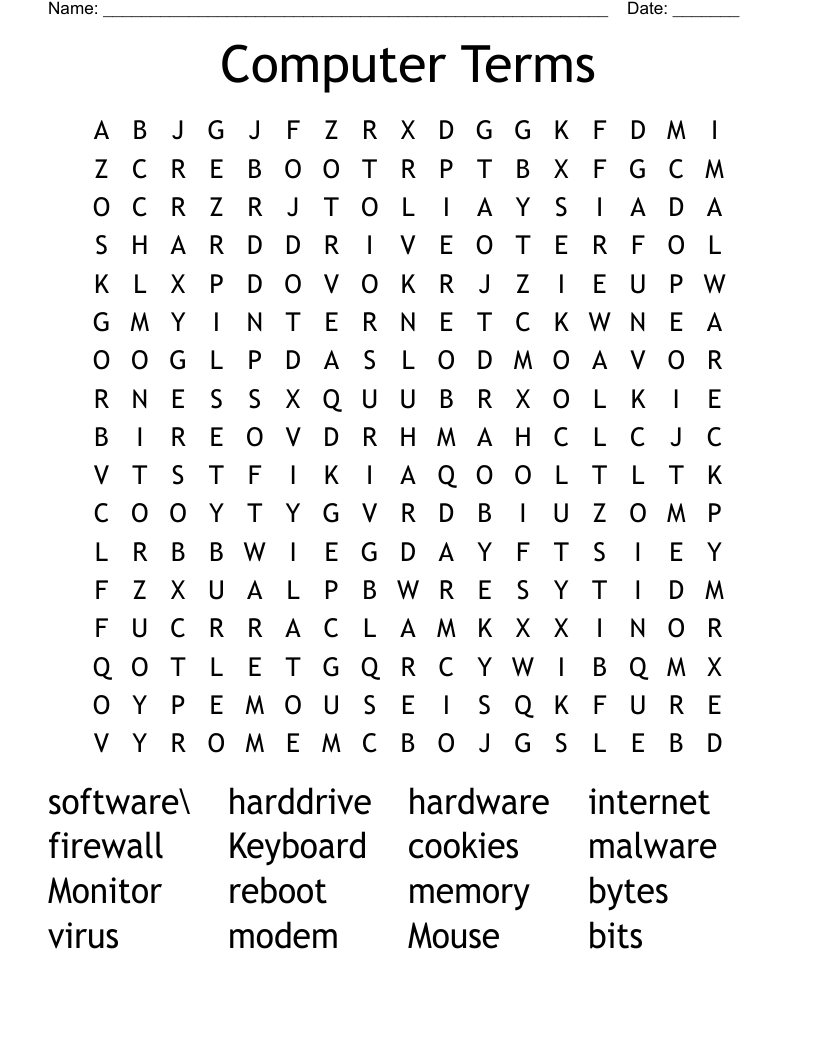 Computer Terms Word Search