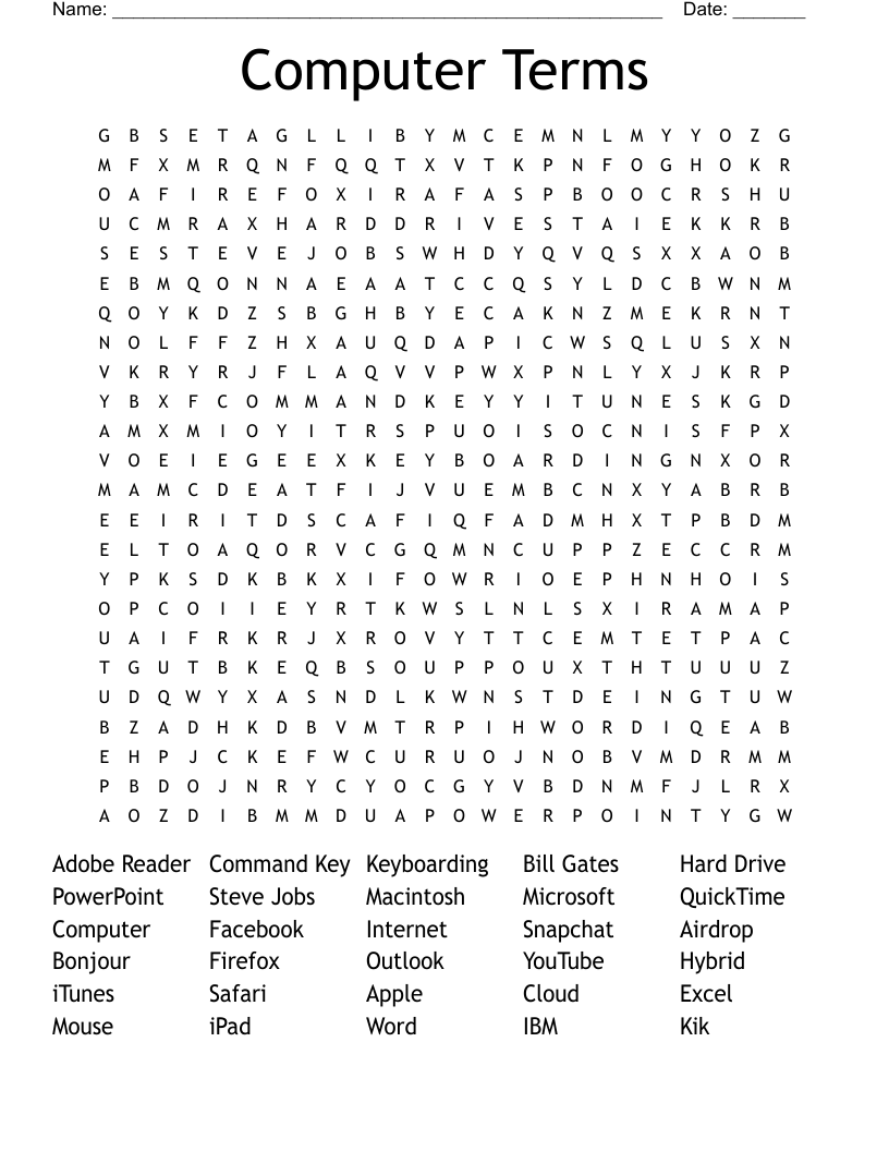 Computer Terms Word Search