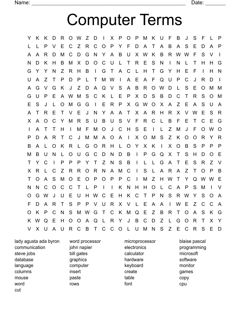 Computer Terms Word Search