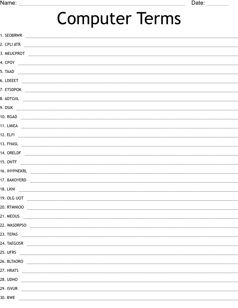 Computer Terms Word Scramble