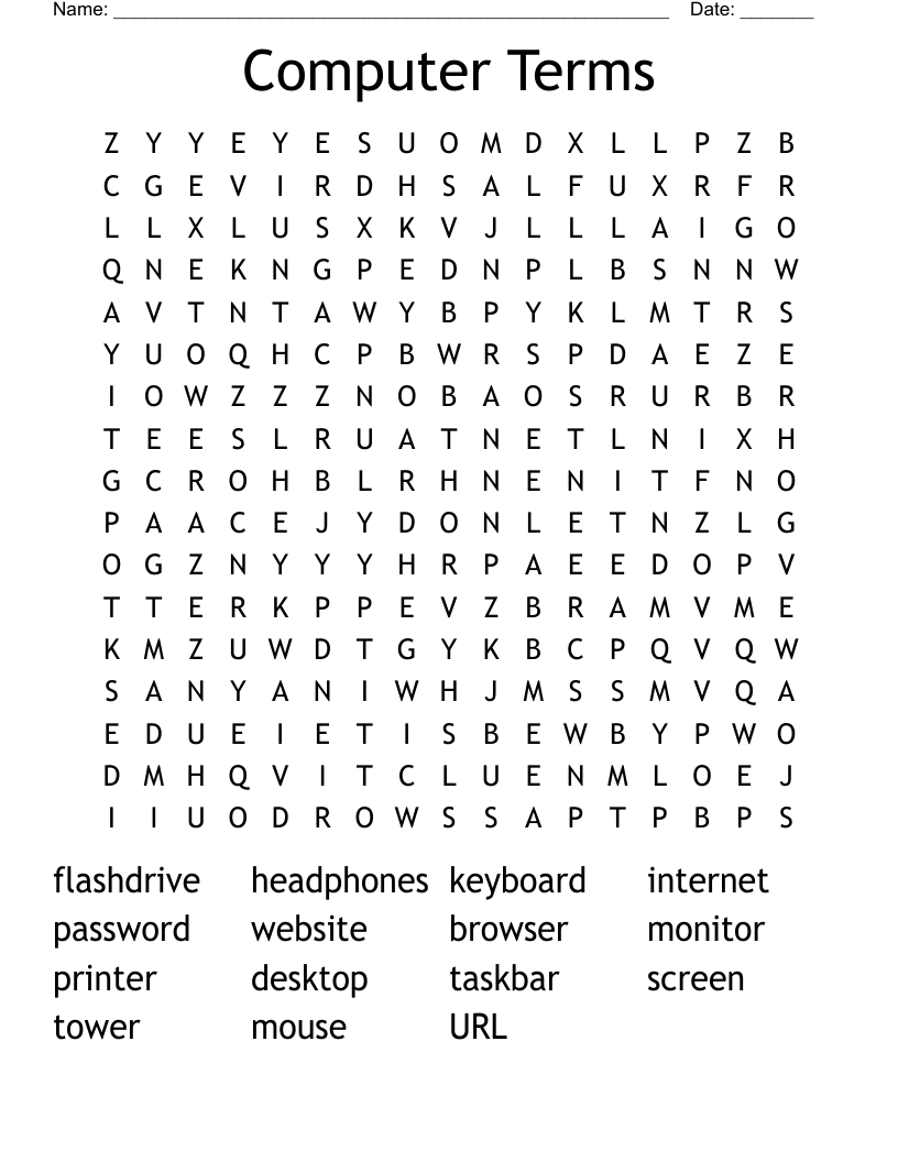 Computer Terms Word Search