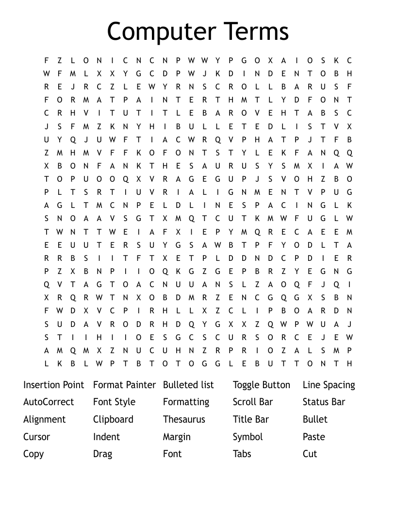 Computer Terms Word Search