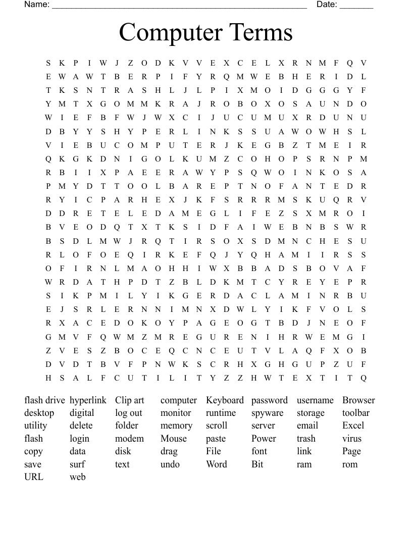 Computer Terms Word Search