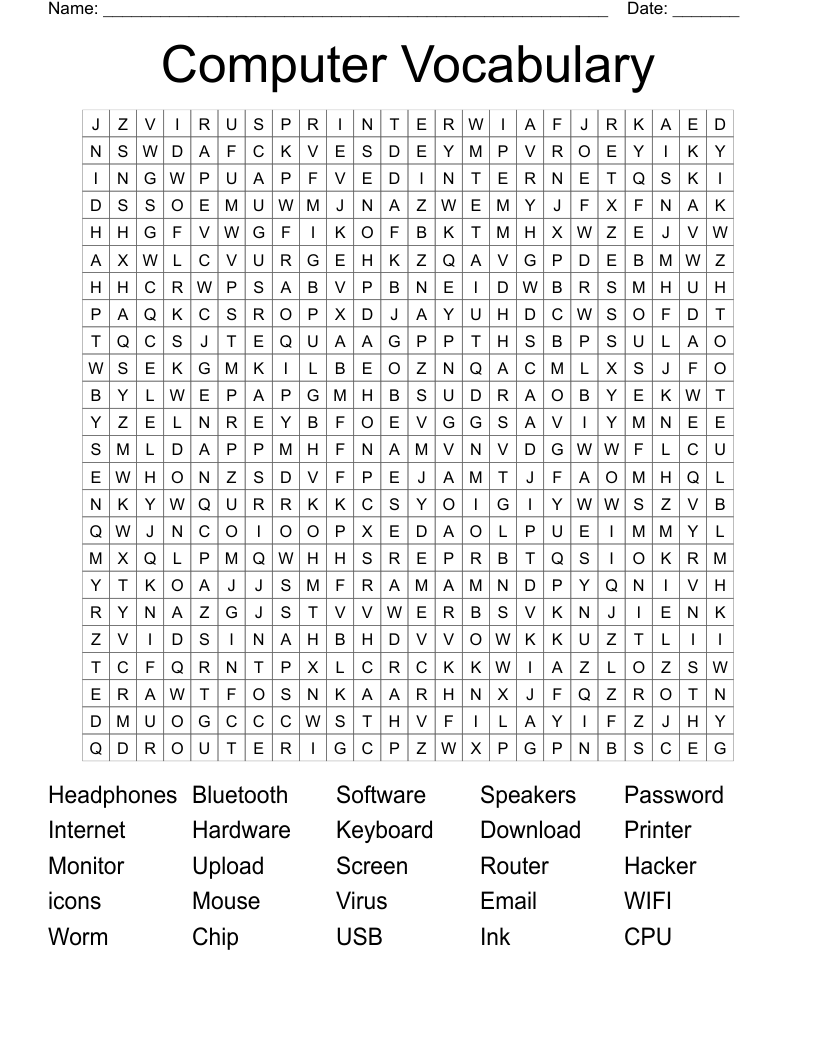 Computer Vocabulary Word Search
