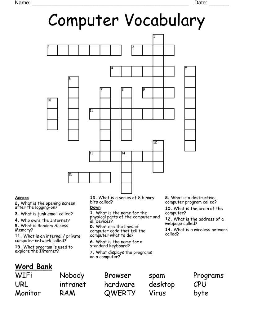 Computer Vocabulary  Crossword