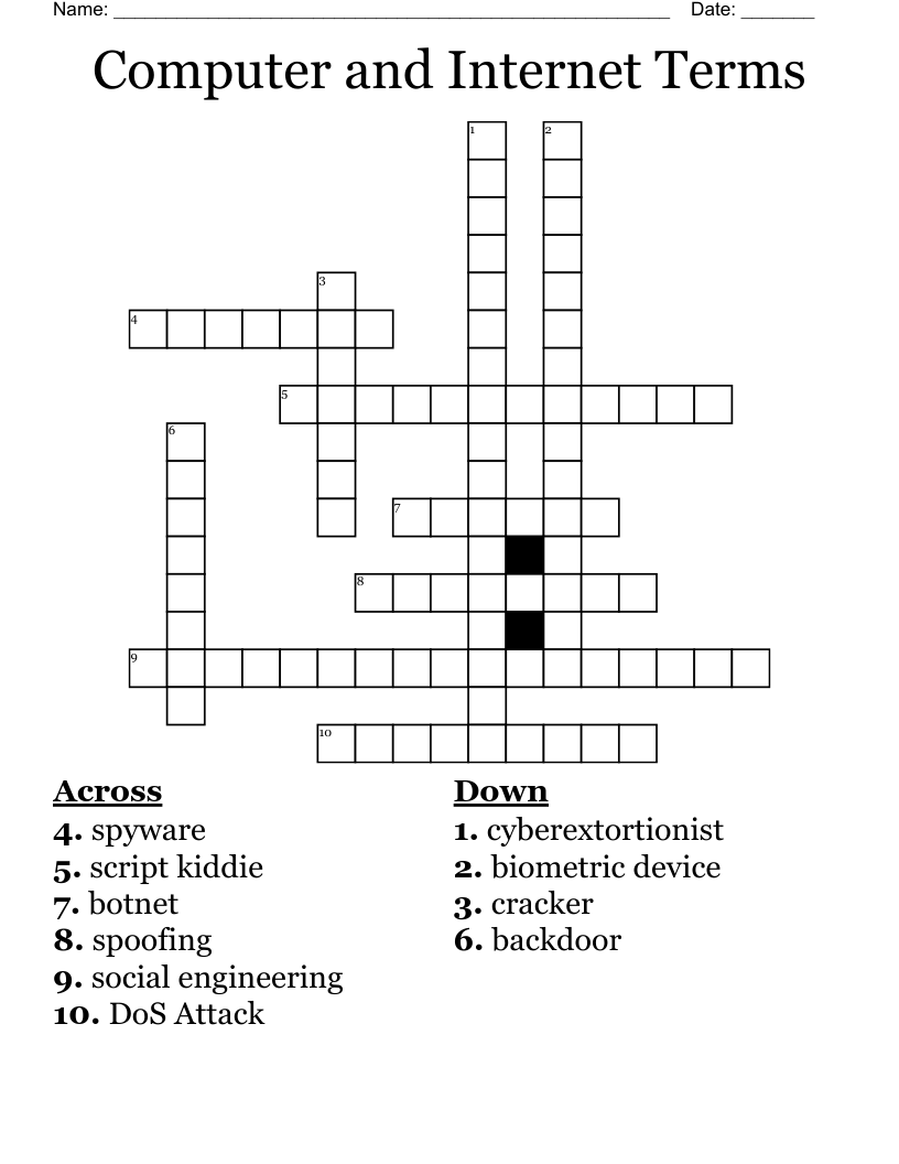 Computer and Internet Terms Crossword