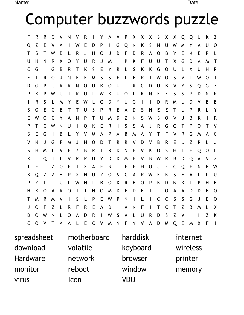 Computer buzzwords puzzle Word Search