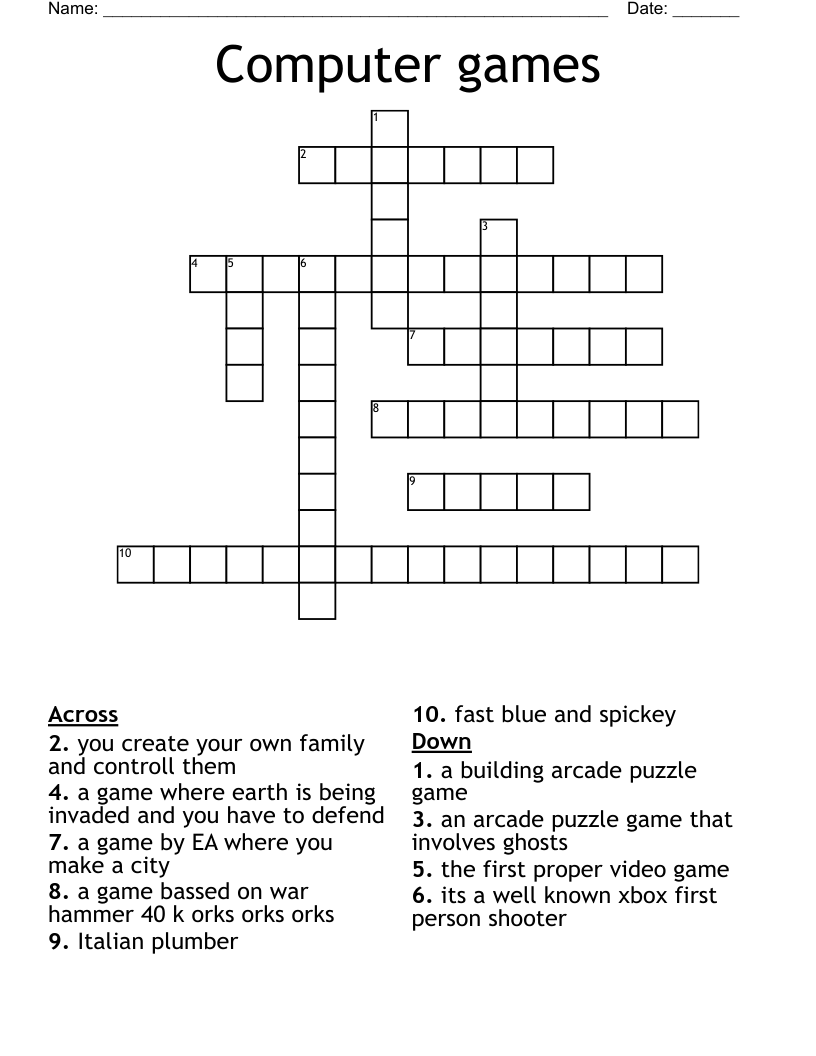 Computer games Crossword