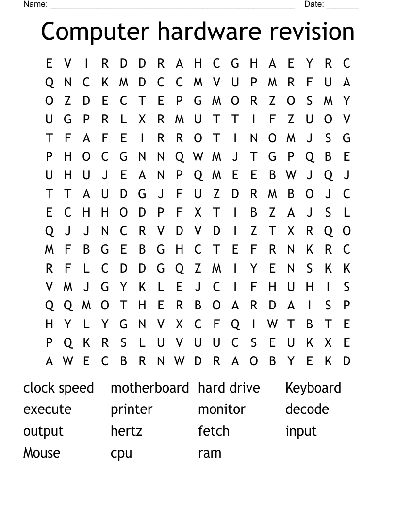 Computer hardware revision Word Search