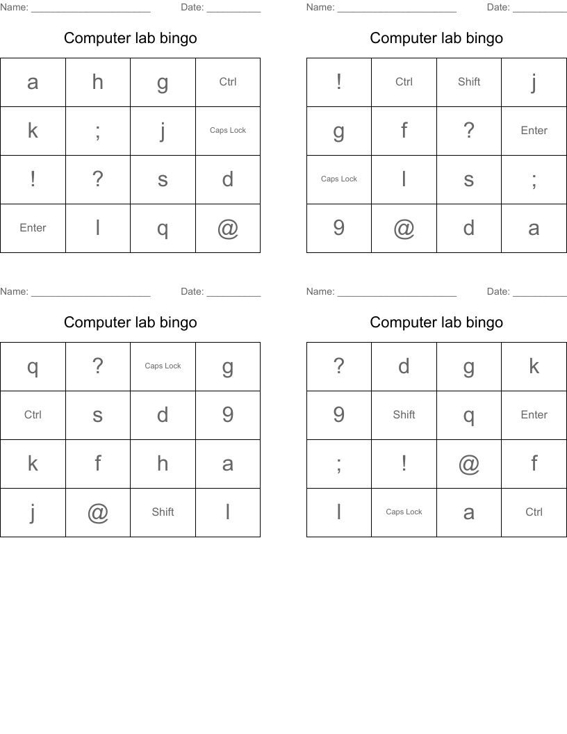 Computer lab bingo