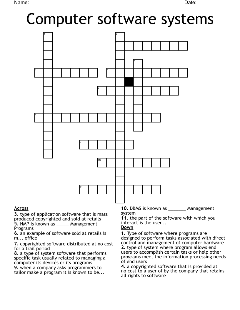 Computer software systems Crossword