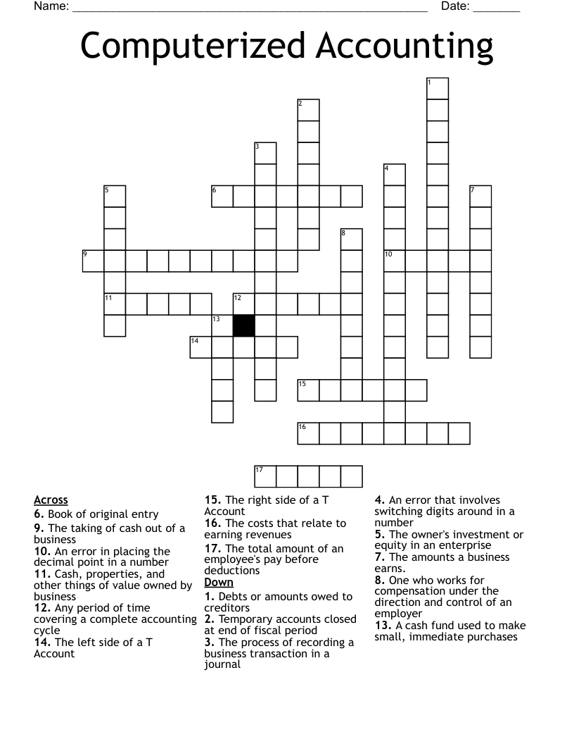 Computerized Accounting Crossword