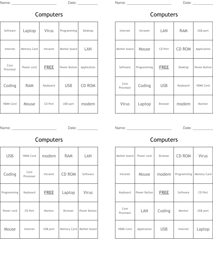 Computers Bingo Cards