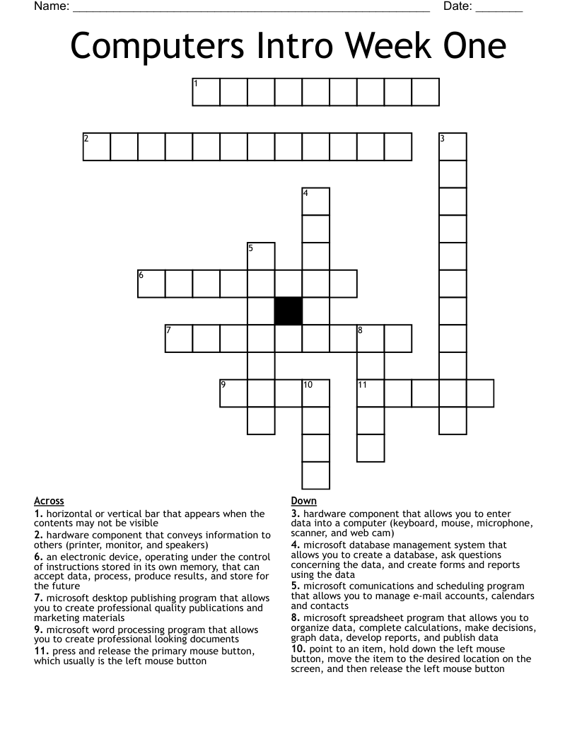 Computers Intro Week One Crossword