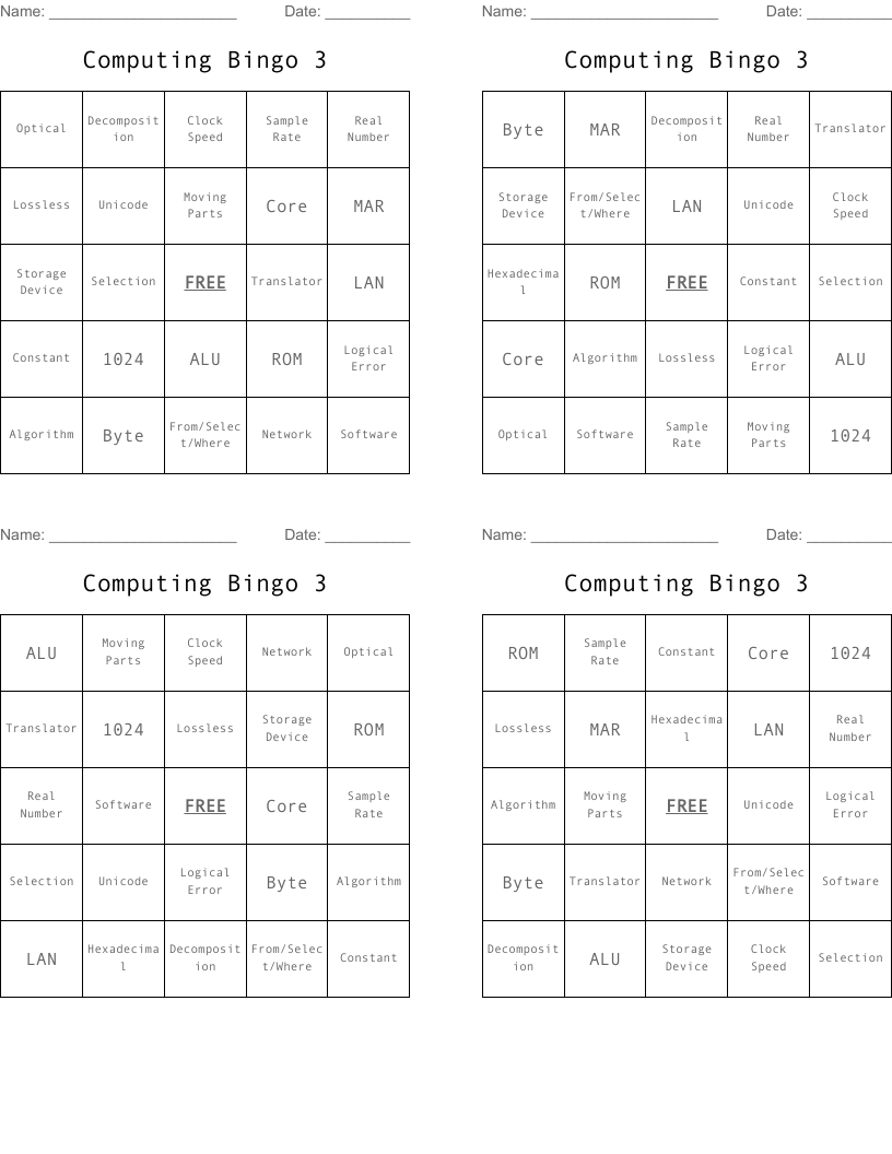 Computing Bingo 3