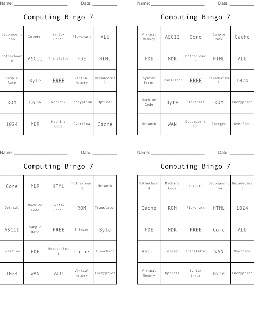 Computing Bingo 7