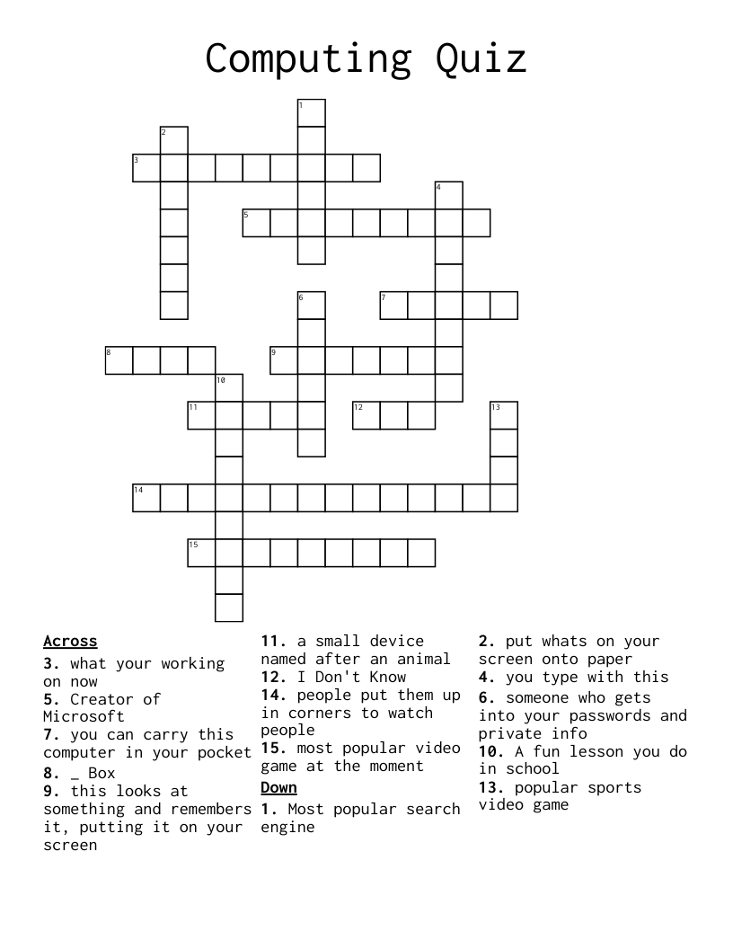 Computing Quiz Crossword
