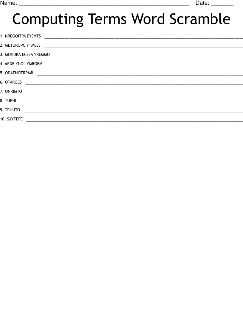 Computing Terms Word Scramble