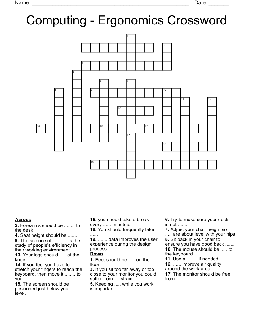 Computing - Ergonomics Crossword