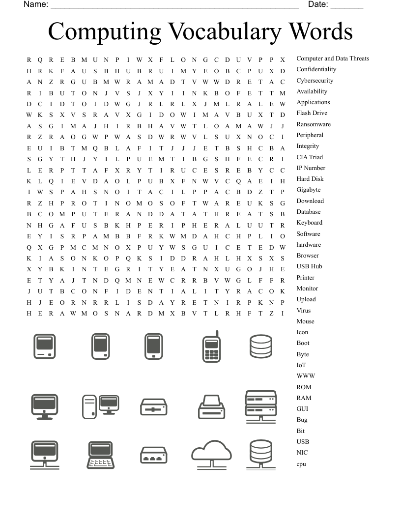 Computing Vocabulary Words Word Search
