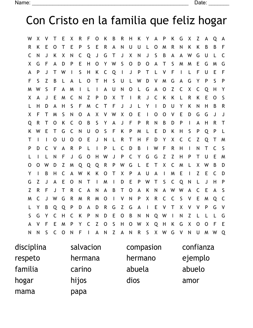 Con Cristo en la familia que feliz hogar Word Search