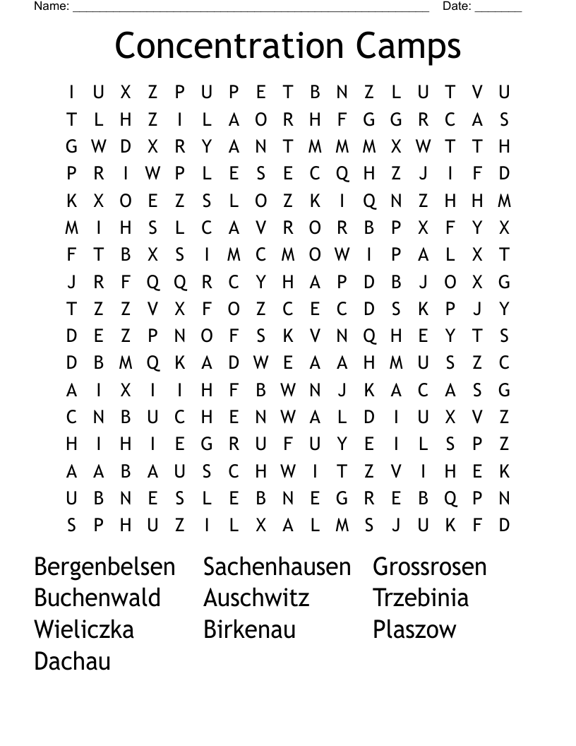 Concentration Camps Word Search