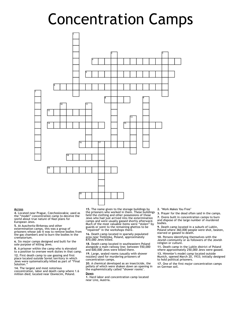 Concentration Camps Crossword
