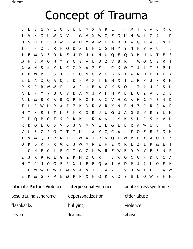 Concept of Trauma Word Search