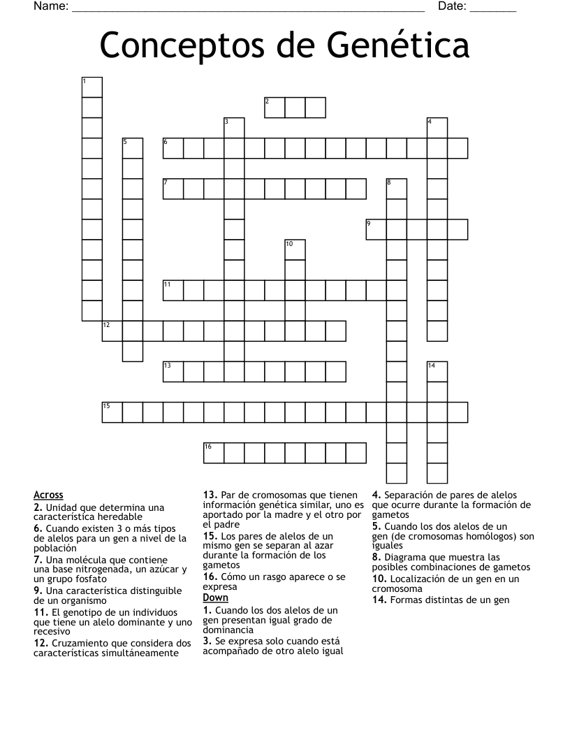 Conceptos de Genética Crossword