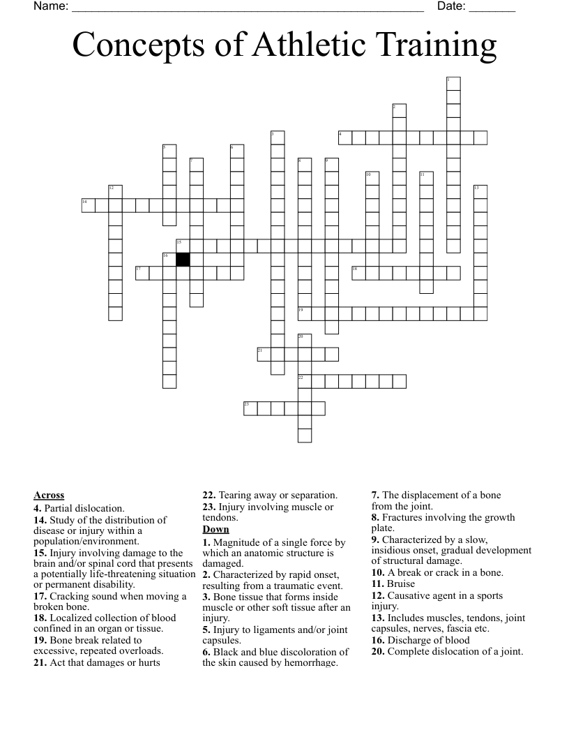 Concepts of Athletic Training Crossword