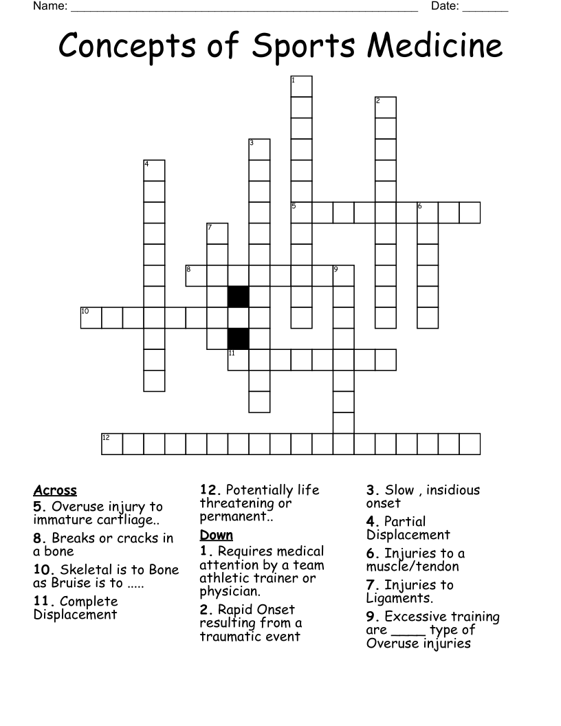 Concepts of Sports Medicine Crossword