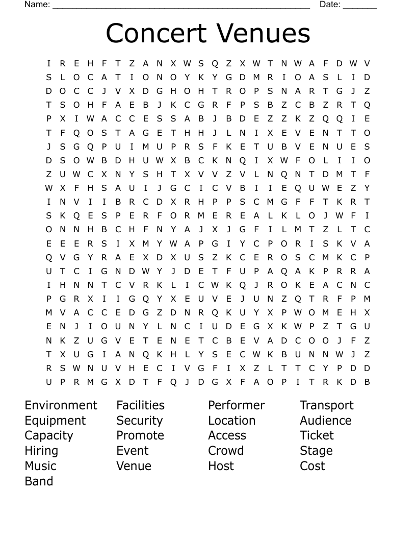 Concert Venues Word Search