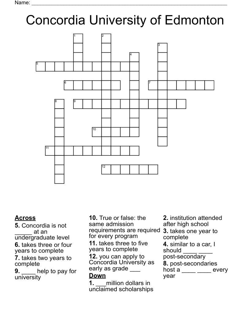 Concordia University of Edmonton Crossword