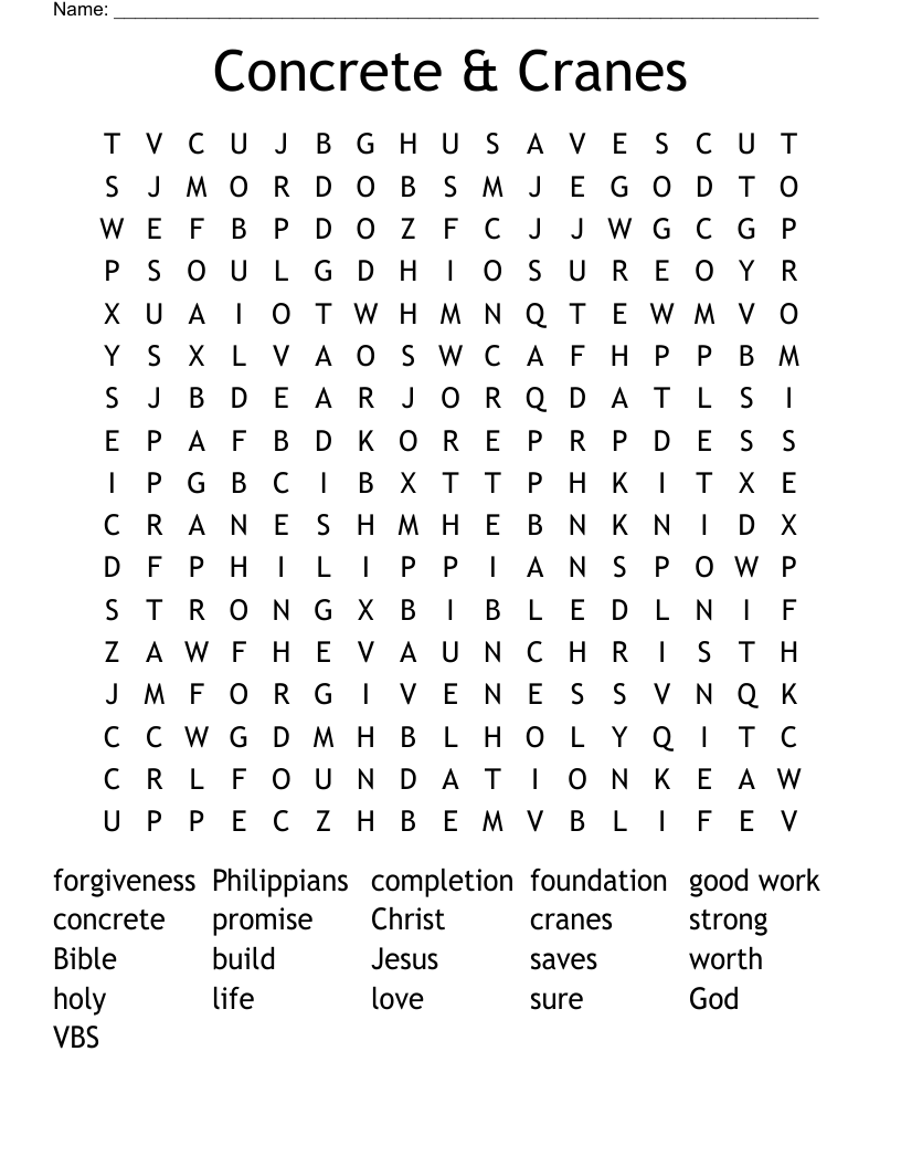 Concrete & Cranes Word Search
