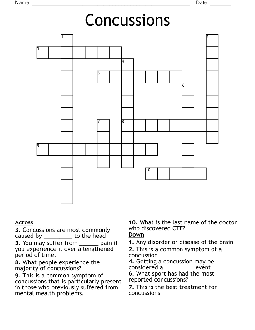 Concussions Crossword
