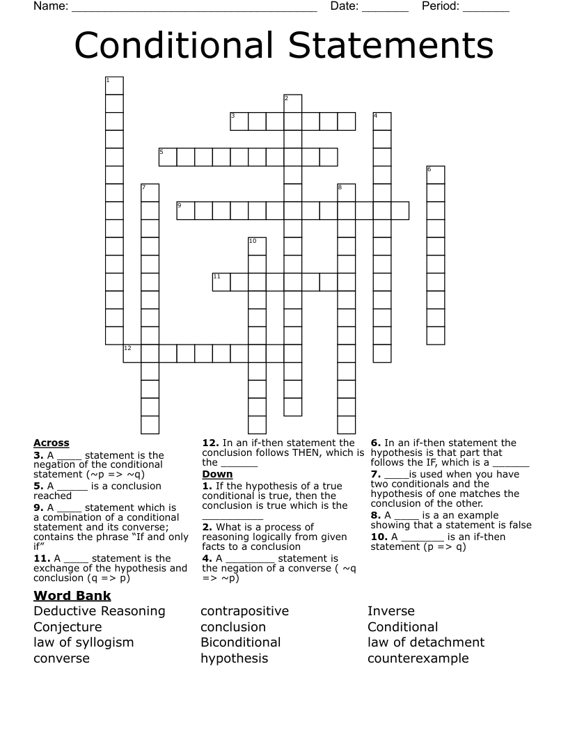 Conditional Statements Crossword