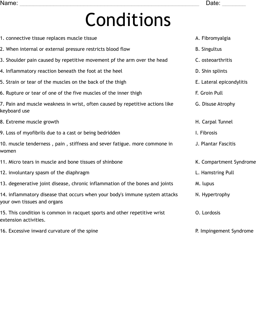 Conditions Worksheet