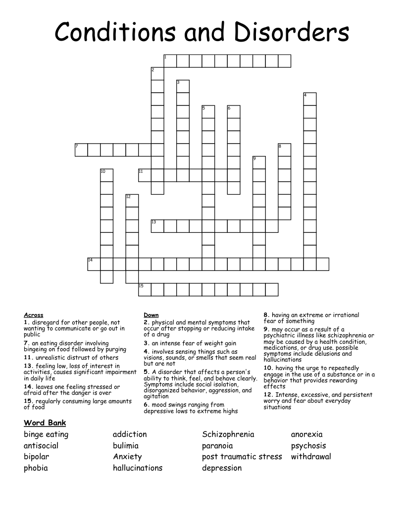 Conditions and Disorders Crossword